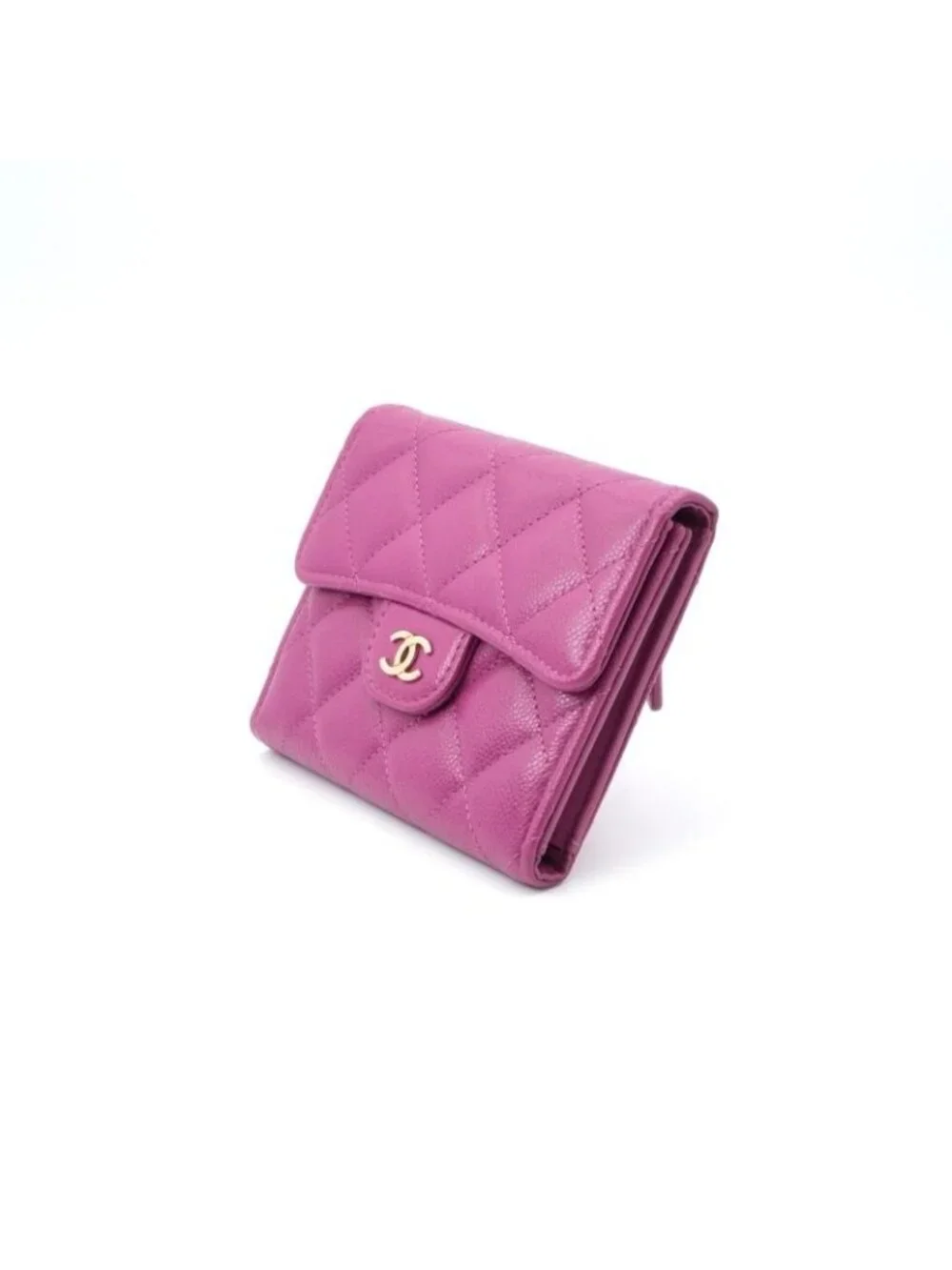 Chanel Wallet Trifold Mini Purple Gold Quilted CC Logo Compact